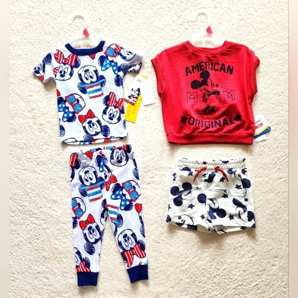 New baby boy classic Disney Mickey and Minnie mouse patriotic outfit and pajama